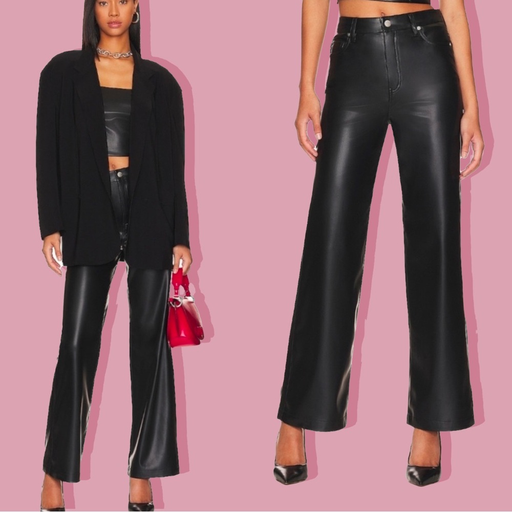 BLANKNYC Black Franklin Ribcage Wide Leg Leather Faux  High Rise Pants 27